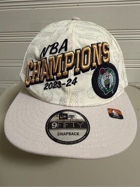 Boston Celtics New Era 9FIFTY Snapback Hat 2024 NBA Champions White Gold